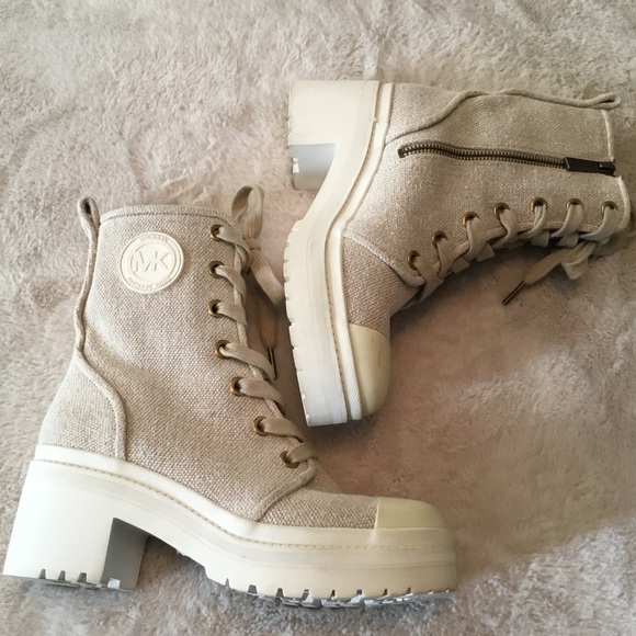 MICHAEL Michael Kors Shoes - Michael Kors Corey Beige Textile & Rubber Combat Boots - 6